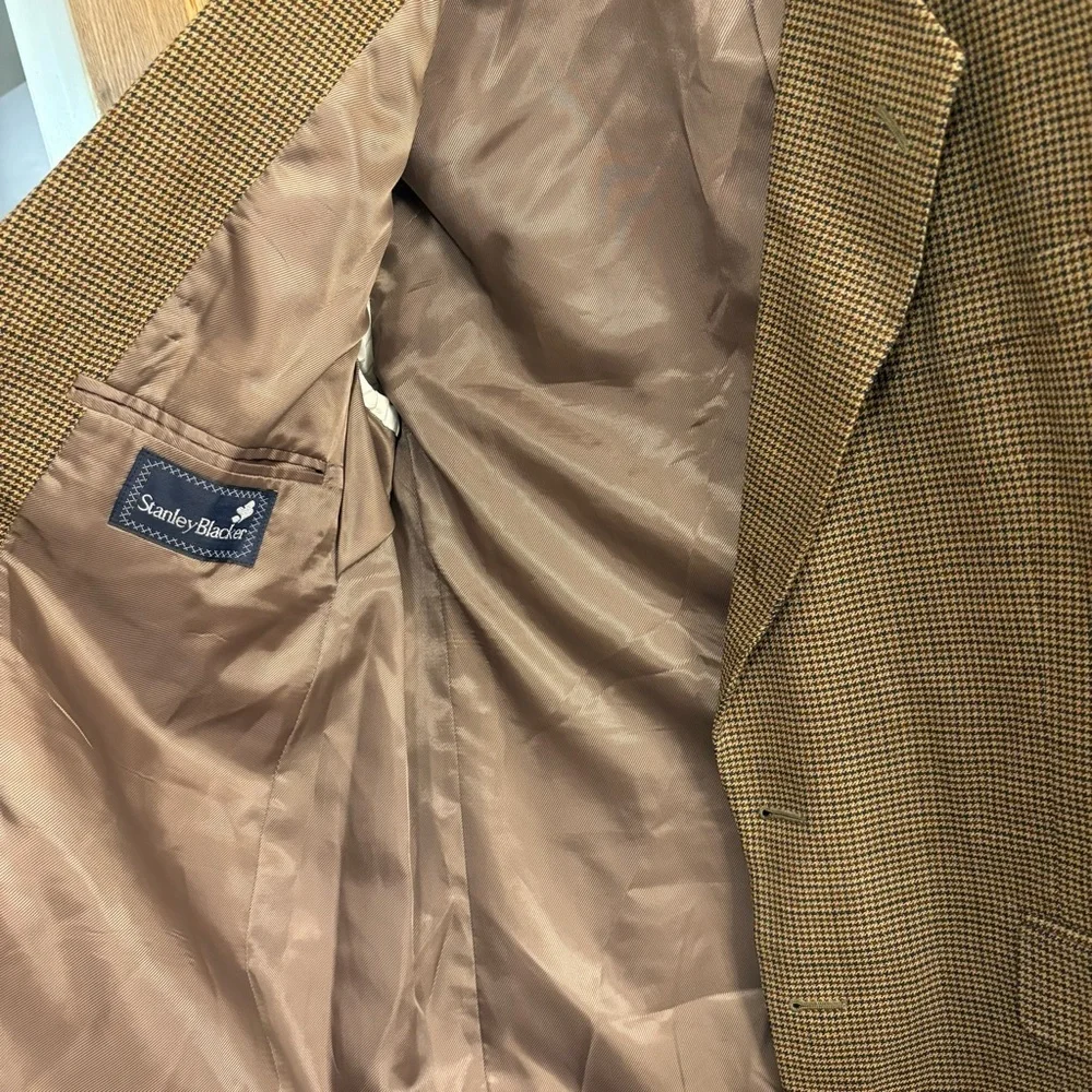 Stanley Blacker Sport Coat Blazer Men’s 39S Tan Brown Tweed Houndstooth Jacket